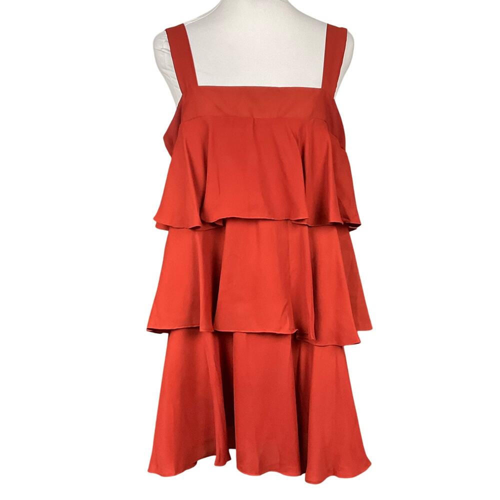 ADRIENNE Mini Dress Ruffle Tiered Sleeveless Cinnamon Copper sz Lg Boho Gypsy